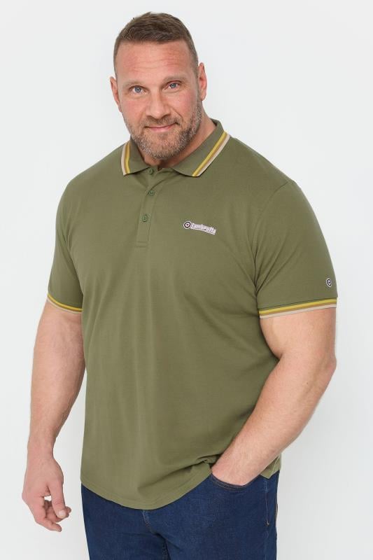 Men's  LAMBRETTA Big & Tall Khaki Green Tipped Polo Shirt