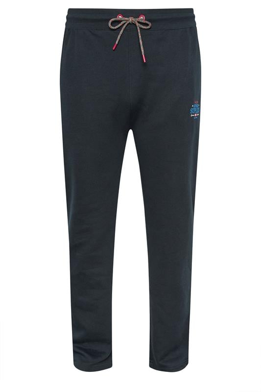 D555 Big & Tall Navy Blue Printed Open Hem Joggers | BadRhino 1