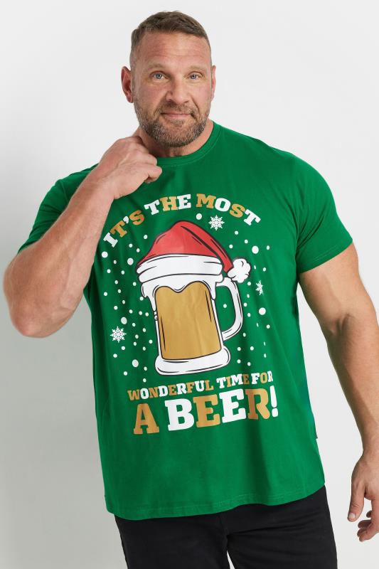 BadRhino Big & Tall Green Christmas 'Beer' Slogan T-Shirt | BadRhino 1