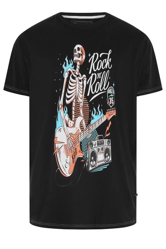  KAM Big & Tall Jet Black Rock N Roll Skeleton Print T-Shirt