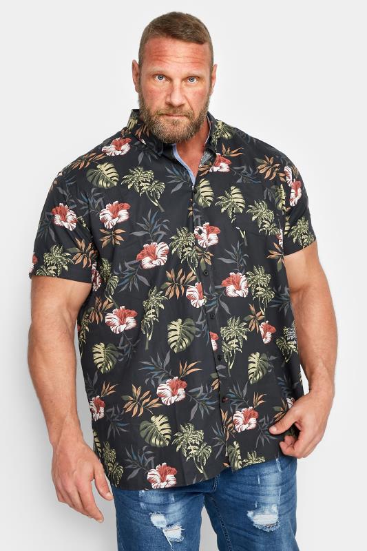 Men's  D555 Big & Tall Black Hawaiian Print Shirt