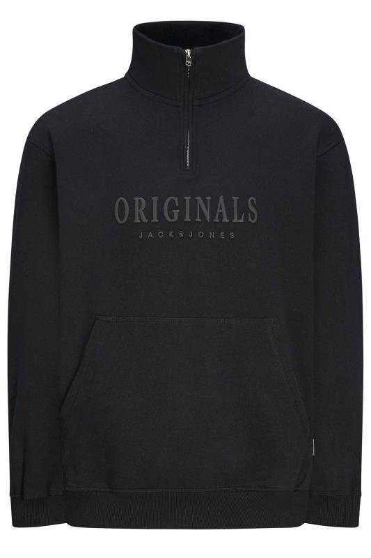 JACK JONES Big Tall Black Originals Quarter Zip Sweatshirt BadRhino