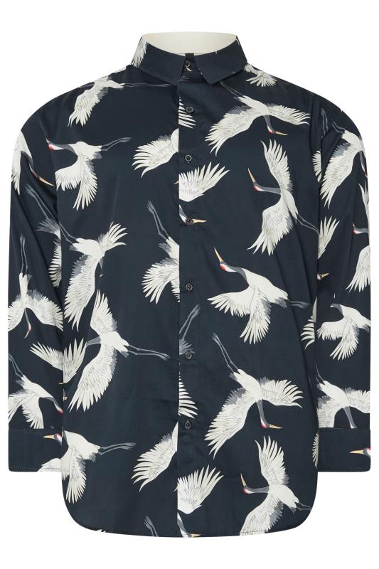 KAM Big & Tall Navy Blue Long Sleeve Bird Print Shirt | BadRhino 1