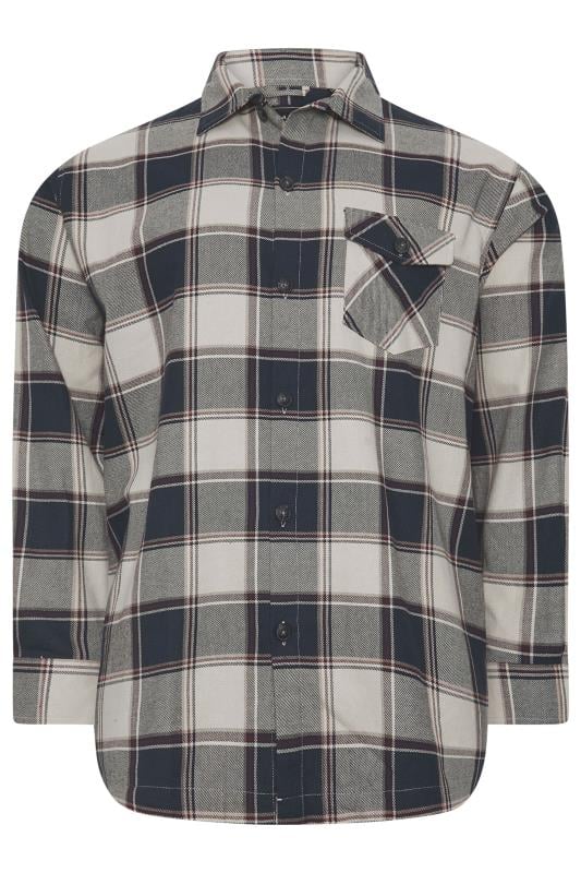 KAM Big & Tall Navy Cotton Twill Checked Overshirt | BadRhino 1