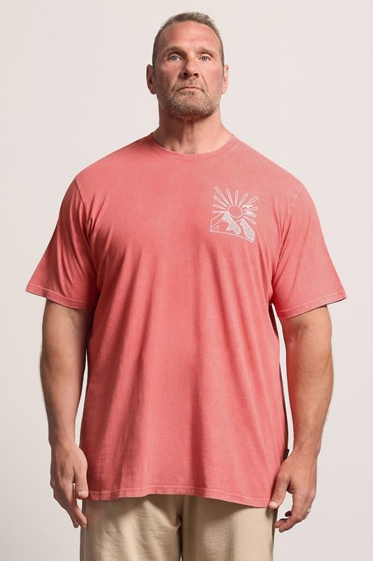  BadRhino Red Extra Long Acid Wash Sunset Print Tee