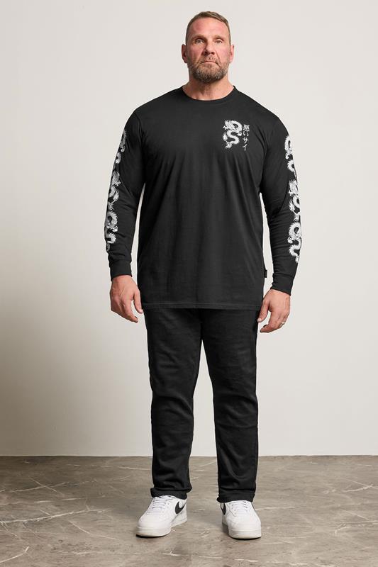 BadRhino Big & Tall Black Extra Long Dragon Graphic Long Sleeve T-shirt | BadRhino 2