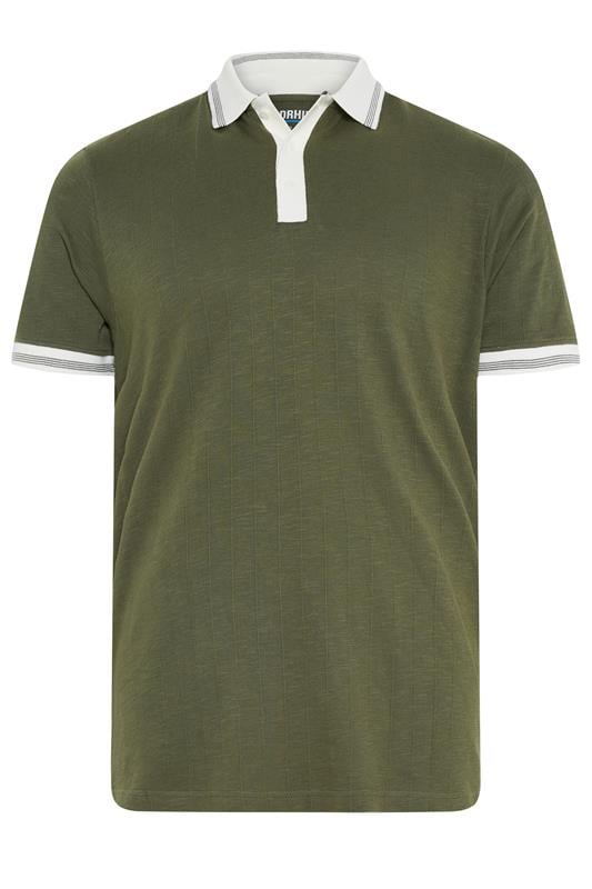 BadRhino Big & Tall Khaki Green Mini Check Polo Shirt BadRhino 5