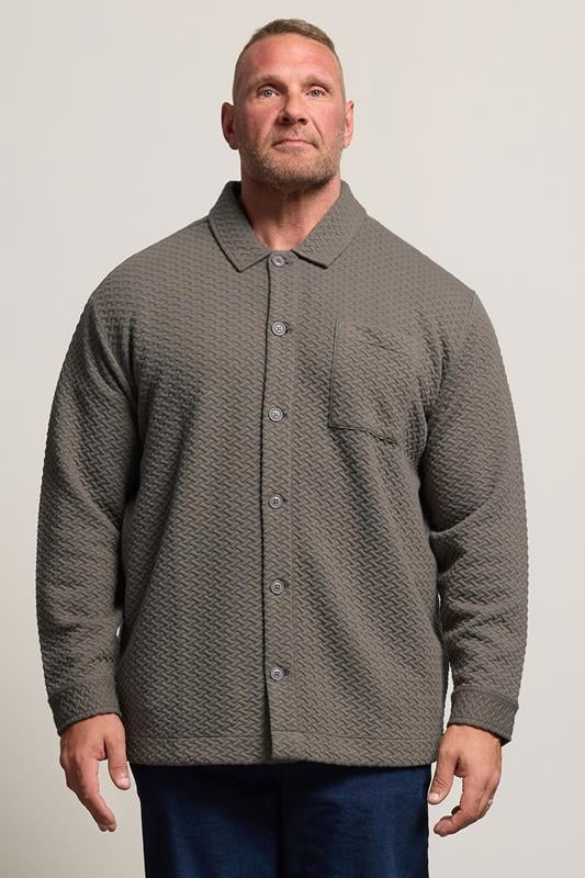 Men's  BadRhino Big & Tall Beige Brown Jersey Textured Overshirt