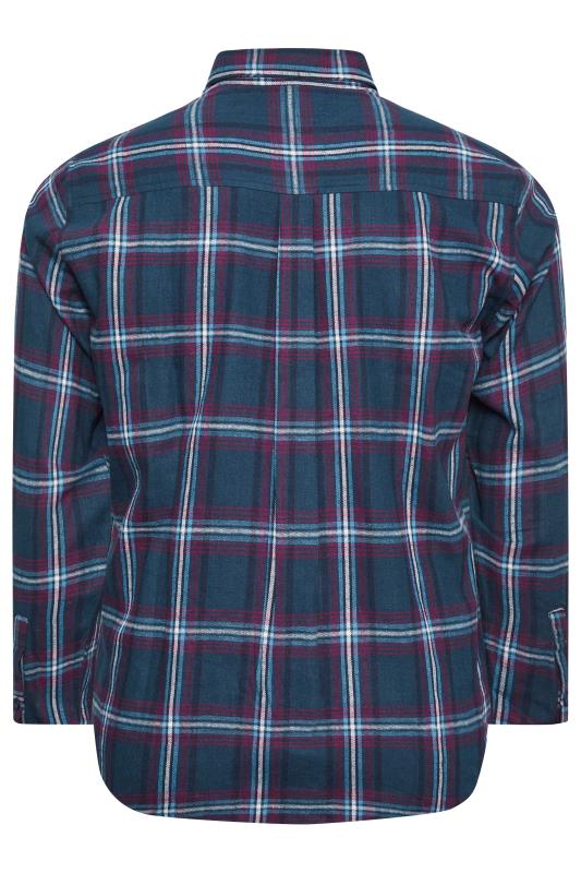 BadRhino Big & Tall Navy Blue Brushed Cotton Check Long Sleeve Shirt | BadRhino 4