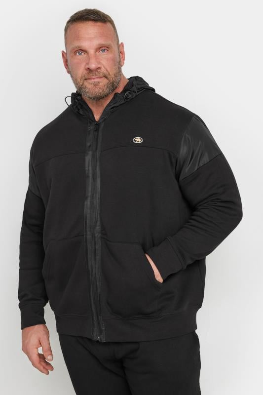 D555 Big & Tall Black Zip Through Constrast Hoodie | BadRhino 1