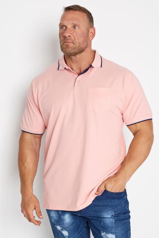 Men's  KAM Big & Tall Pink Tipped Pocket Polo Shirt