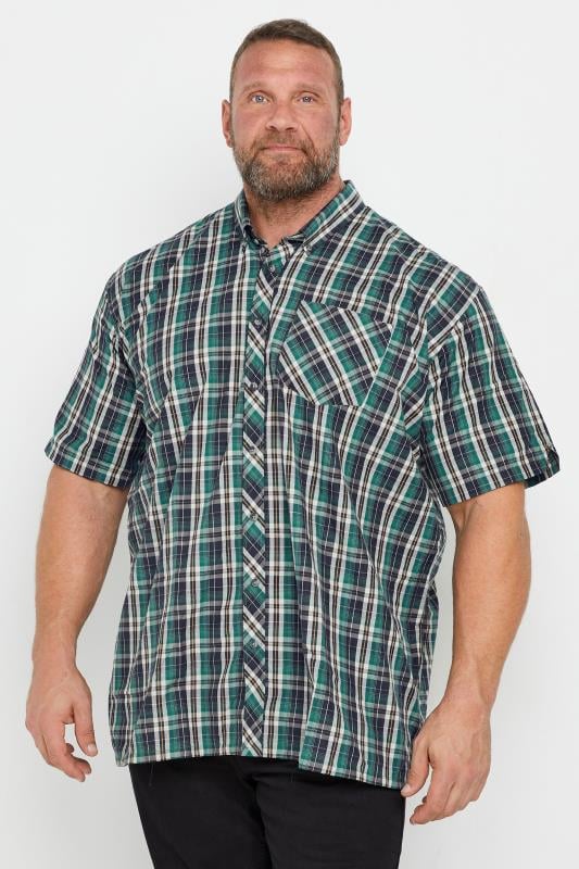 ESPIONAGE Big & Tall Green Check Print Shirt | BadRhino 1