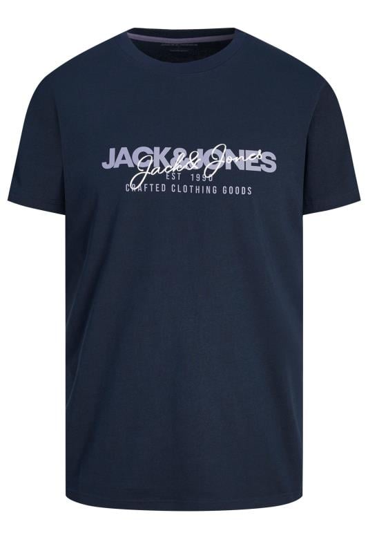 JACK & JONES Big & Tall Navy Blue Brand Chest Logo Crew Neck T-Shirt | BadRhino 2
