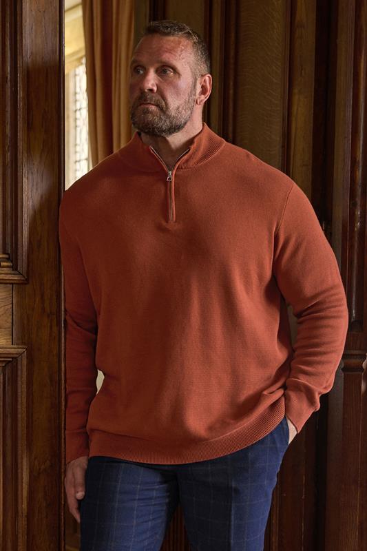 Men's  BadRhino Big & Tall Burnt Red Milano Quarter Zip Jumper