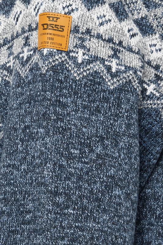 D555 Big & Tall Blue Quarter Zip Fairisle Knit Jumper | BadRhino 2