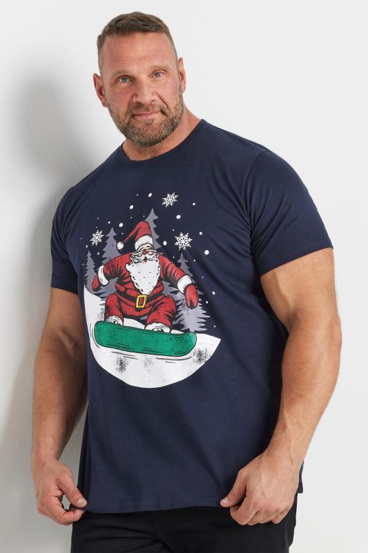 BadRhino Big & Tall Navy Blue Santa Snowboard Graphic T-Shirt | BadRhino 1