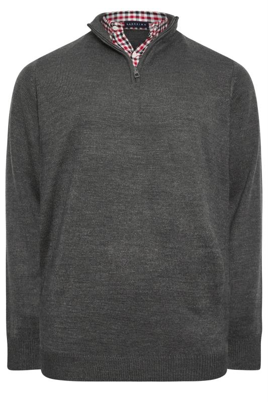 BadRhino Big & Tall Grey Mock Shirt Quarter Zip Knitted Jumper | BadRhino