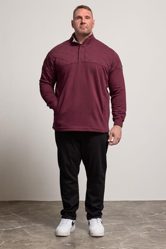 BadRhino Big & Tall Burgundy Red Diamond Quilted Quarter Zip Sweatshirt | BadRhino 3
