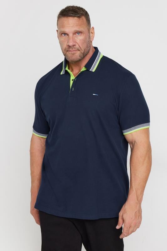 BadRhino Big & Tall Navy Blue Neon Tipped Polo Shirt | BadRhino 1