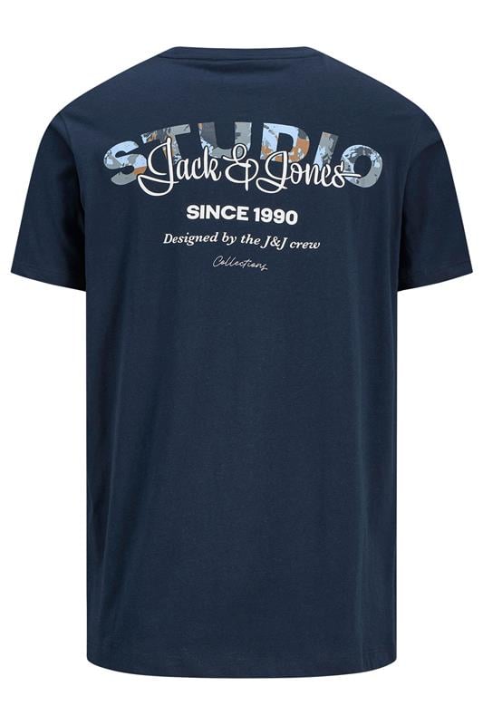 JACK & JONES Big & Tall Sky Captain Blue Back Print T-Shirt | BadRhino 2