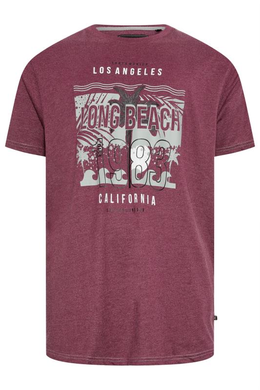 Men's  KAM Big & Tall Red Marl 'Long Beach' T-Shirt
