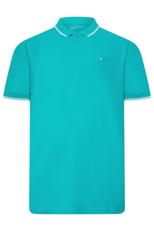 BadRhino Big & Tall Teal Blue & White Tipped Polo Shirt | BadRhino 1