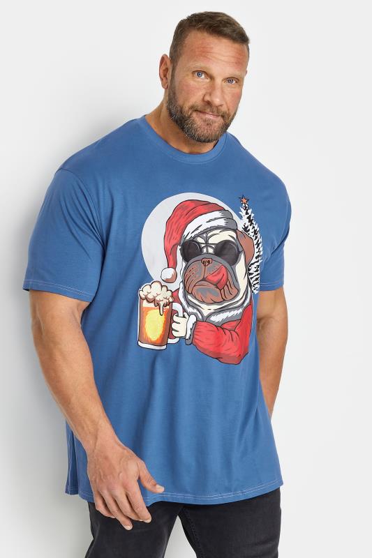 Men's  KAM Big & Tall Blue Dog Print Christmas T-Shirt