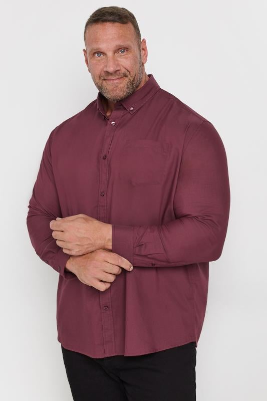 BadRhino Big & Tall Burgundy Red Long Sleeve Oxford Shirt | BadRhino 2