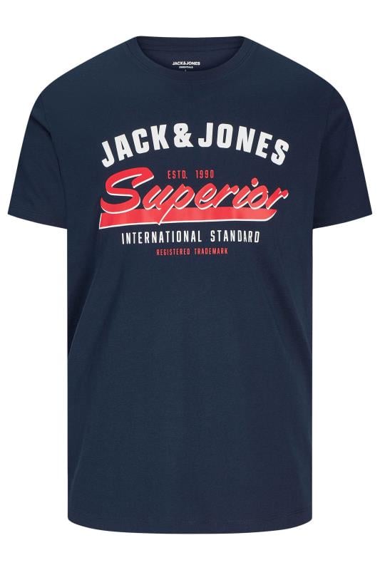 JACK & JONES Big & Tall Navy Blue 'Superior' Printed T-Shirt | BadRhino 1