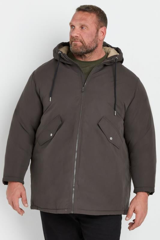 JACK & JONES Big & Tall Brown Hooded Parka Jacket | BadRhino 1