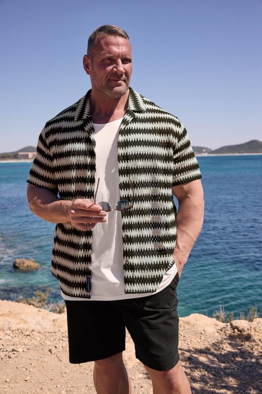 Men's  BadRhino Big & Tall Black Textured Crochet Short Sleeve Shirt