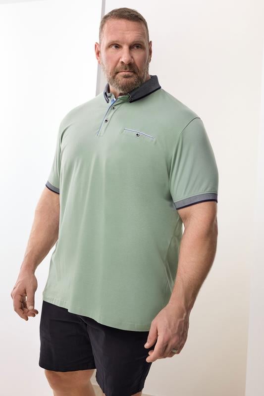  BadRhino Big & Tall Green Chambray Pocket Polo Shirt