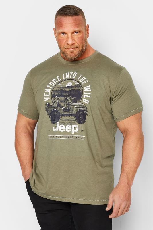 D555 Big & Tall Khaki Green Official Jeep Printed T-Shirt | BadRhino 1