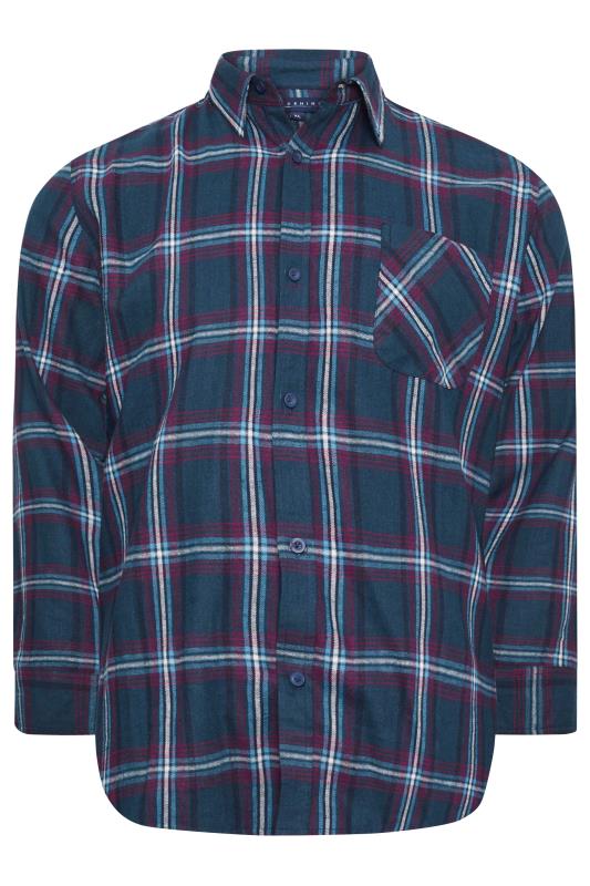 BadRhino Big & Tall Navy Blue Brushed Cotton Check Long Sleeve Shirt | BadRhino 3