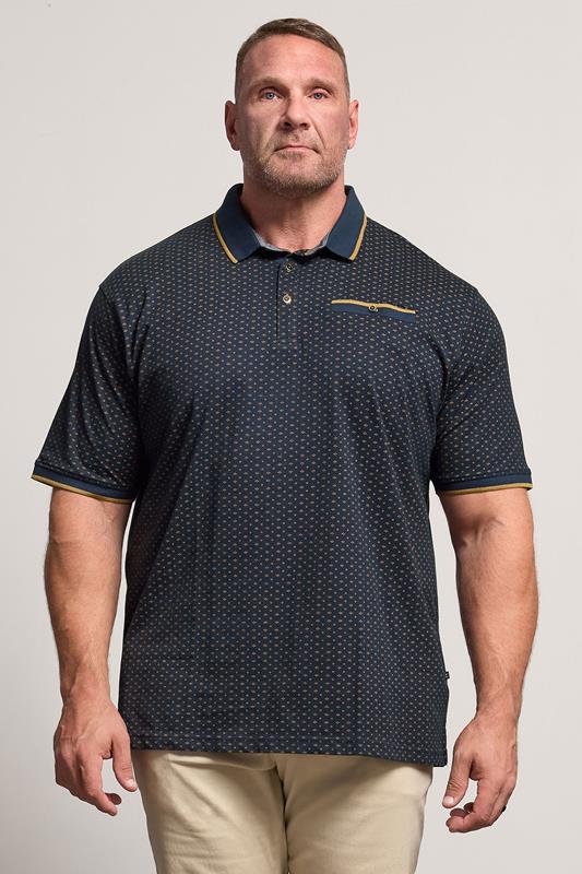 Men's  KAM Indigo Blue Geometric Print Short Sleeve Polo Shirt