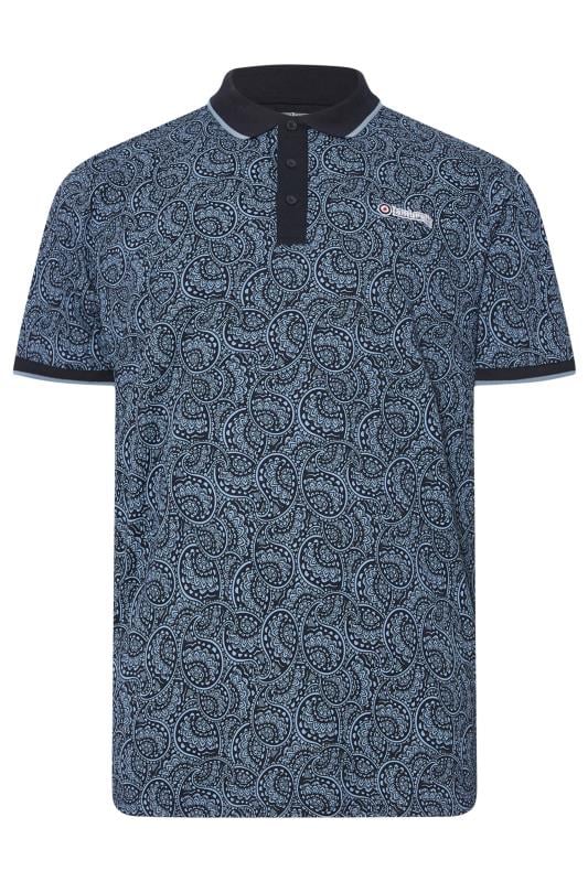 LAMBRETTA Big & Tall Navy Blue Paisley Print Polo Shirt | BadRhino 1