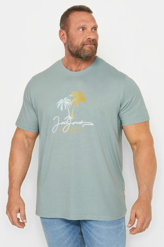 Men's  JACK & JONES Big & Tall Turquoise Green Palm Tree Print 'Originals' T-Shirt