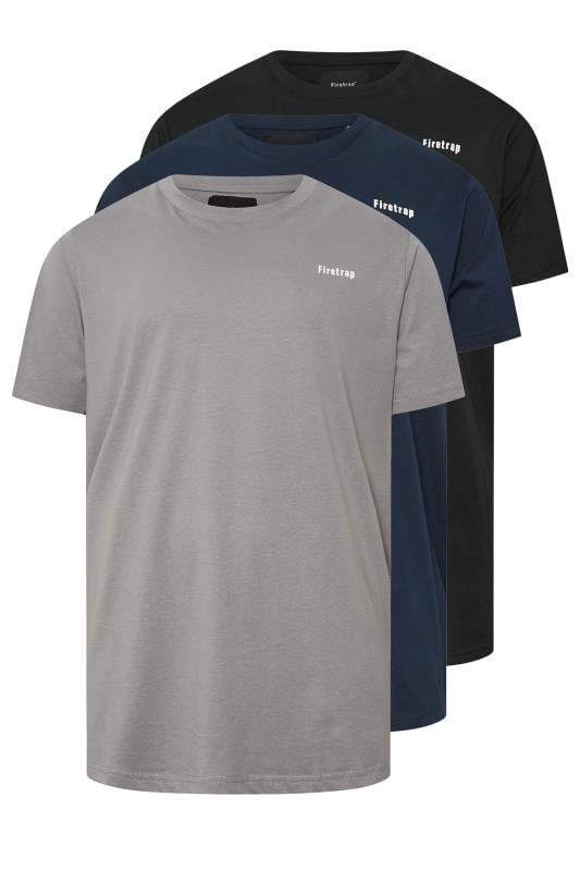 FIRETRAP Big & Tall 3 PACK Grey & Black T-Shirts | BadRhino 3