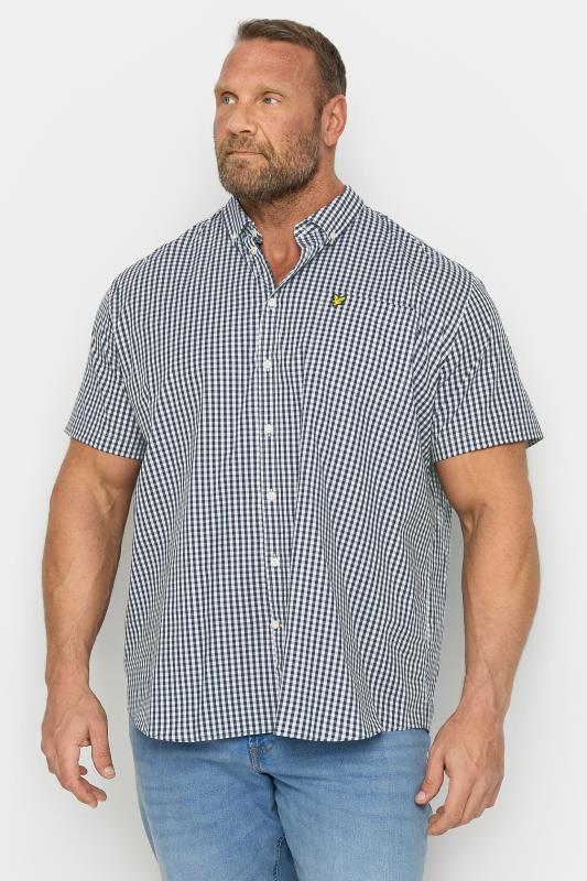 Men's  LYLE & SCOTT Big & Tall Navy Blue Short Sleeve Gingham Shirt