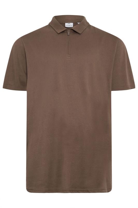 STUDIO A Big & Tall Brown Zip Polo Shirt | BadRhino 4