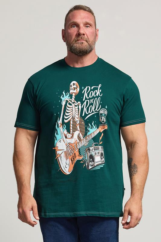  KAM Big & Tall Dark Blue Rock N Roll Skeleton Print T-Shirt