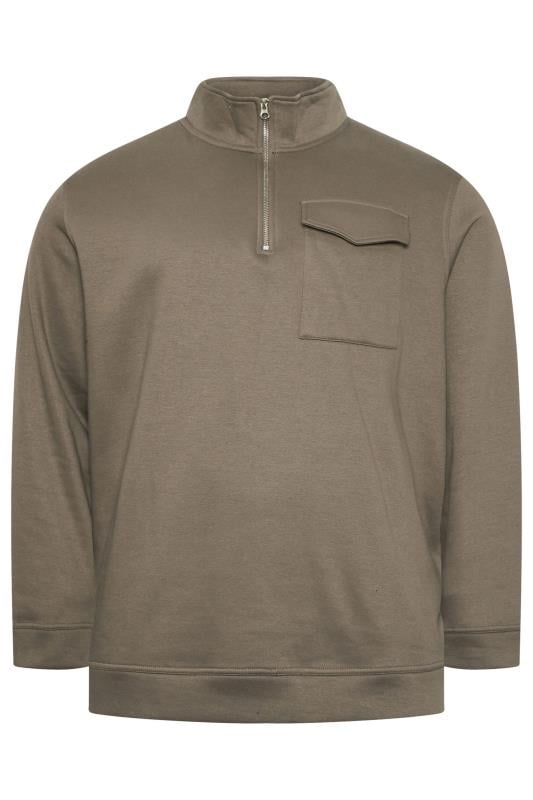 BadRhino Big & Tall Brown Half Zip Pocket Sweatshirt | BadRhno 4