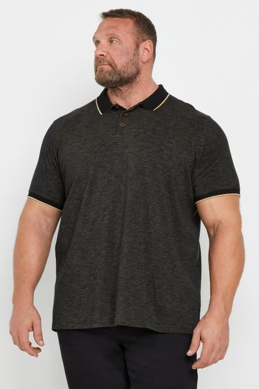 BadRhino Big & Tall Black Textured Tipped Polo Shirt | BadRhino 1