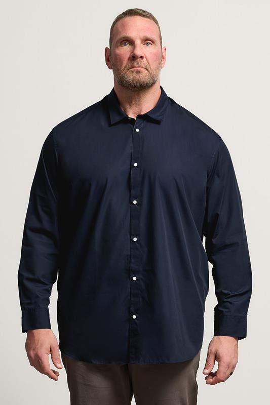 JACK & JONES Big & Tall Navy Blue Long Sleeve Shirt | BadRhino 1