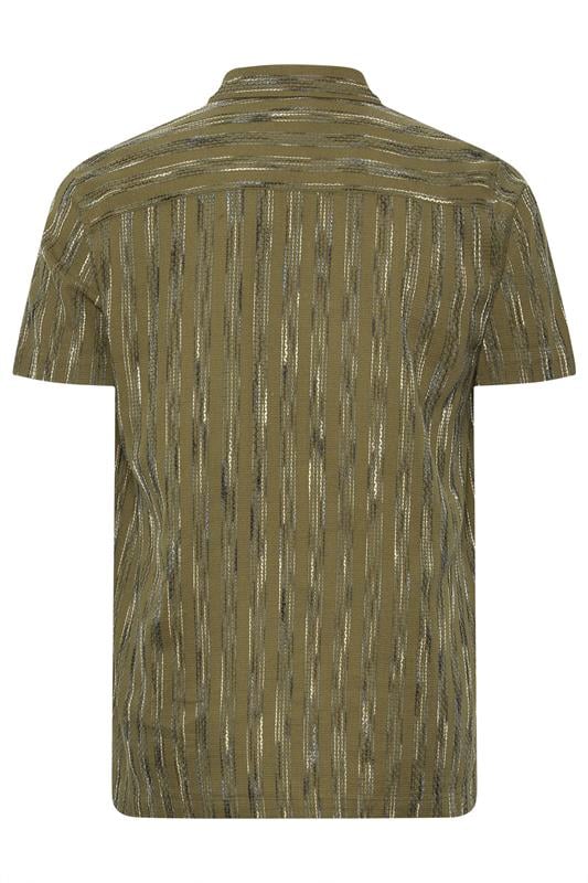 BadRhino Big & Tall Khaki Green Knitted Detail Revere Shirt | BadRhino 6