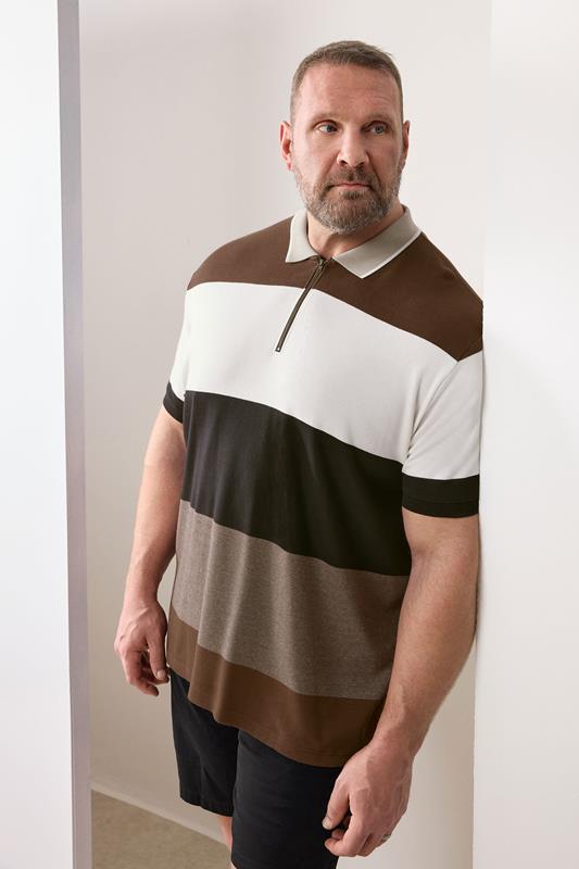 BadRhino Big & Tall Brown Short Sleeve Zip Polo Shirt | BadRhino 1