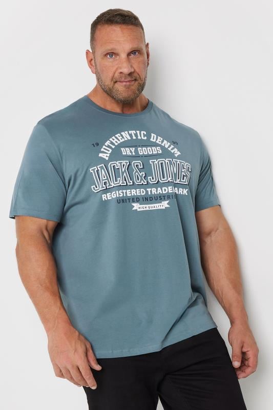 JACK & JONES Big & Tall Blue 'Authentic Denim' Chest Logo T-Shirt | BadRhino 2