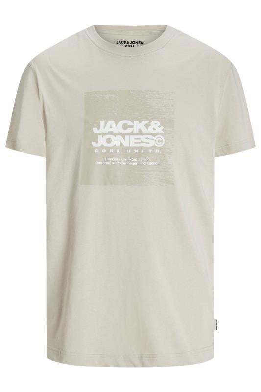 JACK & JONES Big & Tall Natural Cream Logo Printed T-Shirt | BadRhino 1