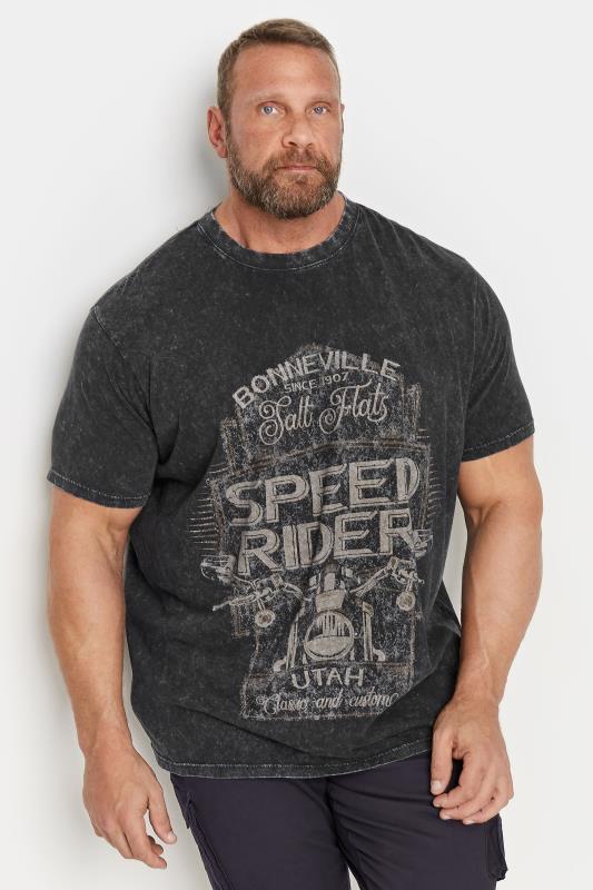 BadRhino Big & Tall Grey Acid Wash 'Speed Rider' Slogan Print T-Shirt | BadRhino 2