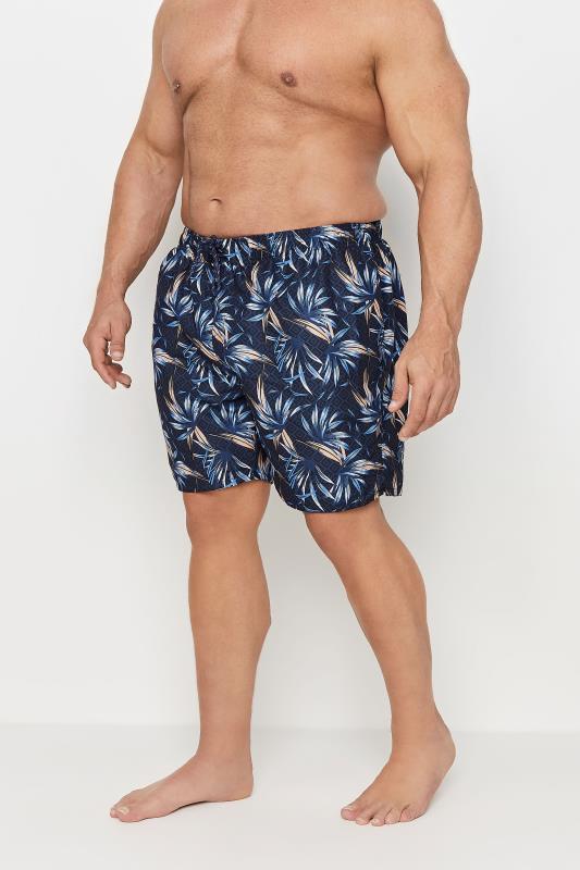 D555 Big & Tall Navy Blue Hawaiian Print Swim Shorts | BadRhino 1